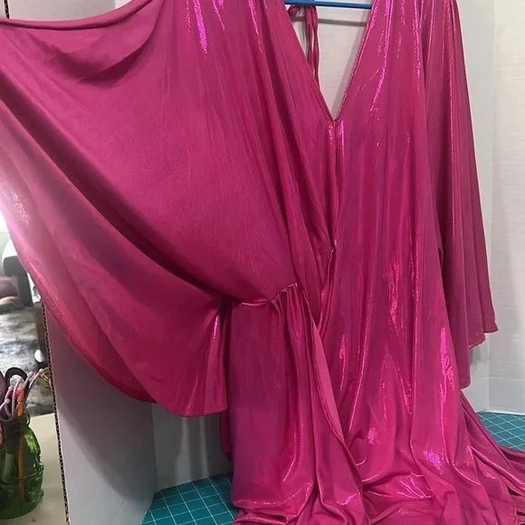 Women's Party Dress Backless Batwing Long Sleeve V-Neck Drape Knot Dress Size L - Picture 4 of 9